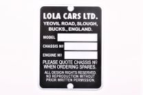 Chassis plate.  Lola Cars Yeovil Road Slough